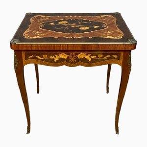 Tavolo da gioco Napoleone III in legno intarsiato, fine XIX secolo
