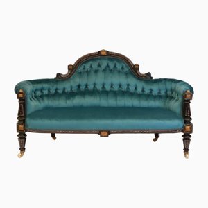 Victorian Ebonised and Gilt Bronze Velvet Sofa, 1860s