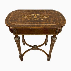 Mesa Napoleón III con lupa y marquetería de madera clara