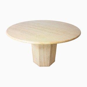 Italian Round Dining Table in Travertine, 1970s