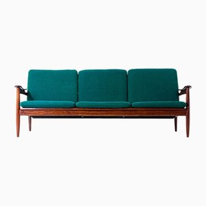Danish Three-Seater Sofa in Rosewood and Emerald Green Upholstery, 1960s