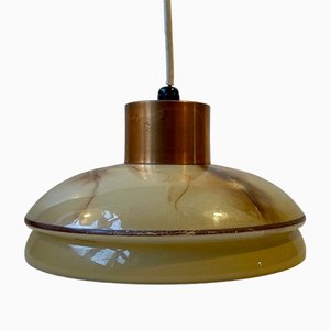 Danish Marble, Opaline Glass and Copper Pendant Lamp from Lyfa, 1940s