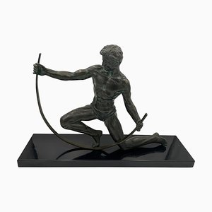 Escultura dobladora francesa Art Déco grande de bronce de J. De Roncourt, 1930