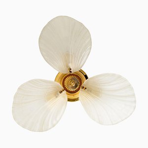 Large Barovier Flush Mount with 3 Milkglass Shells, Italy, 1970s