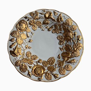 German White and Gold Gilted Porcelain Plate from Meissen, 1950s