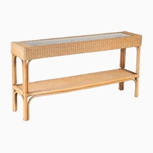 Wicker with Bamboo Console Table, Italy, 1970s
