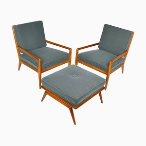 Armchairs and Footstool attributed to T. H. Robsjohn-Gibbons for Widdicomb, 1950s, Set of 3