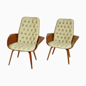 Mrs. Lounge Chairs in Walnut and Plywood attributed to George Mulhauser for Plycraft, 1960s, Set of 2