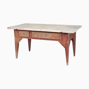 Table de Cuisine Rustique en Pin Peint, Milieu du 19ème Siècle