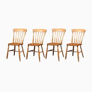 English Windsor Light-Colored Kitchen Chairs, Set of 4