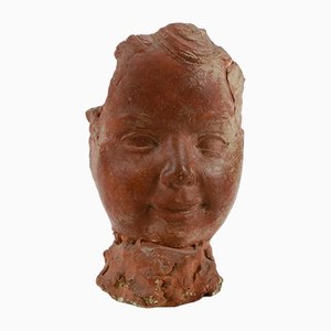 Escultura de rostro italiano de terracota, década de 1900