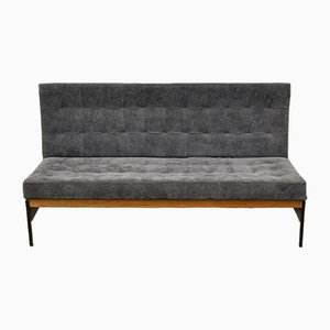Vintage Swedish Padded Sofa in Gray Velvet with Iron Structure, 1950