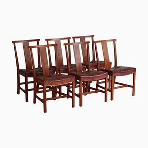 Leather Dining Chairs by Teak & Niger attributed to Børge Mogensen, Denmark, 1939, Set of 6