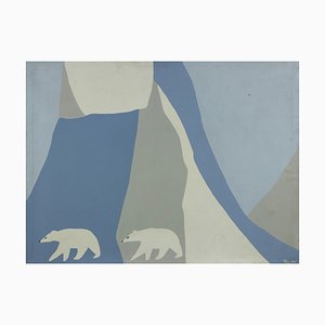 G. Puccini, Superficie azzurra e bianca con orsi, 1975, acrilico su tela