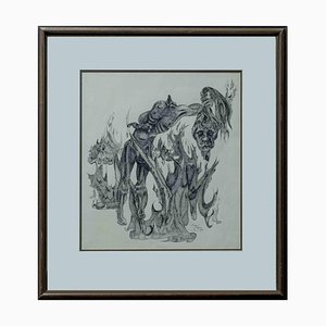 Michael Burgess, Dante's Inferno, 1975, Pen & Ink Drawing, Framed