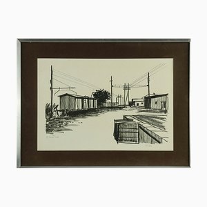 Enotrio Pugliese, Stadtlandschaft, Lithographie, Mitte des 20. Jahrhunderts