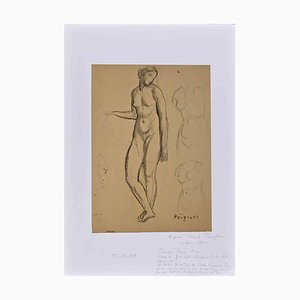 Eugene Robert Pougheon, desnudo, dibujo a lápiz, principios del siglo XX