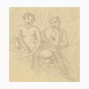 Tony Johannot, coppia nuda, disegno a matita, XIX secolo