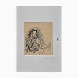 Georges Redon, Pipe Man, Dessin au Crayon, 1895