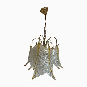 Lámpara de araña con hojas de cristal de Murano atribuida a Mazzega, años 70