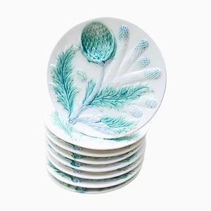 French Asparagus and Artichoke Plates from Luneville, 1890s, Set of 8