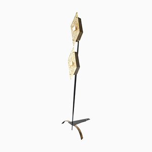 French Lucite Floor Lamp with Black Metal Leg from Maison Lunel, 1950s