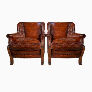 French Napoleon Leather Club Chairs, 1860s, Set of 2