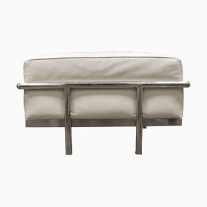 Steel and White Leather Ottoman in the style of Mies van der Rohe, Italy, 1979