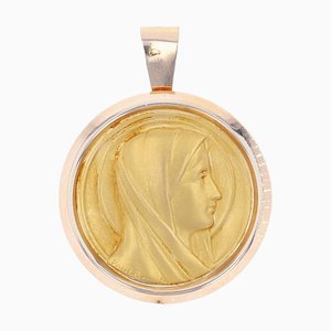 Antike französische Jungfrau Maria Medaille aus 18 Karat Roségelbgold