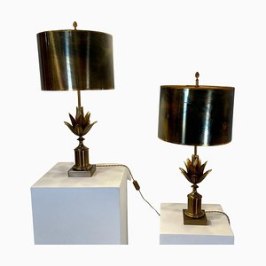 Lampes de Bureau Lotus attribuées à Maison Charles, 1970, Set de 2