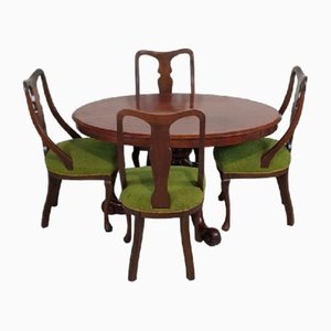 Victorian Oval-Shaped Table & Queen Anne Dining Chairs in Mahogany, Set of 5