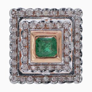 Ring aus Roségold und Silber mit Smaragd und Diamanten, 1960er