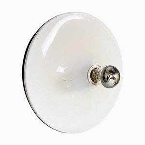 Italian Modern Round White Metal Wall or Ceiling Light, 1970s