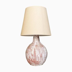 Italian Modern Pink and White Ceramic Base Lamp with Beige Fabric Lampshade, 1970