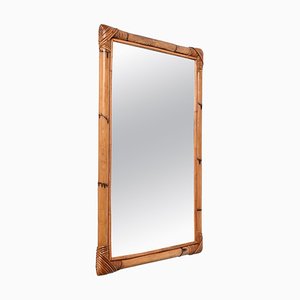 Espejo italiano rectangular con marco doble de caña de bambú, años 70