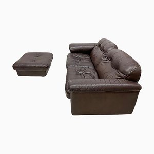Ds-101 2-Seater Sofa and Ottoman in Brown Leather from de Sede, 1970s, Set of 2