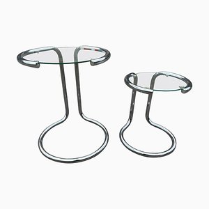 Vintage Italian Sculptural Side Tables in Chrome and Glass, 1982, Set of 2