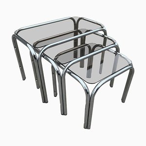 Nesting Tables in Chrome and Smoked Glass by Milo Baughman, 1974, Set of 3