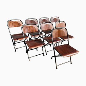 Mid-Century Danish Foldable Chairs in Teak and Metal, 1970s, Set of 8