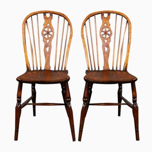 Antique English Elm Windsor Wheelback Chairs, Early 19th Century, Set of 6