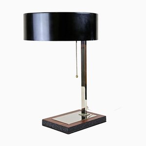 Mid-Century Chromed Table Lamp with Black Metal Lamp Shade, Austria, 1950s