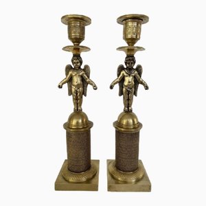 Empire Kerzenhalter aus Bronze, frühes 19. Jh., 2er Set