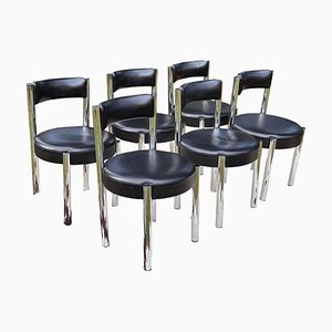 Vintage Custom Chairs in Chrome and Black Leather by Trix and Robert Haussmann, 1960s, Set of 6