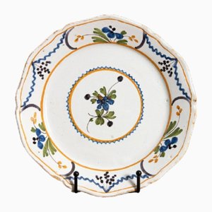Antique Yellow and Blue Floral Plate from Nevers Faience