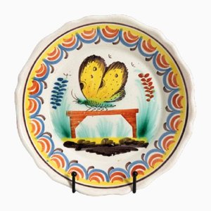 Antique Plate with Butterfly from Nevers Faience, 1800s