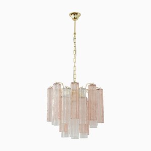 Italian Suspension Lamp in Pink Glass and Murano Crystal, 1990s