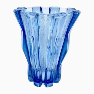 Blue Cubist Vase from Verreries De Scailmont, Belgium, 1930s