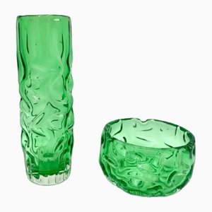 Green Vase and Bowl by Pavel Hlava, Czech Republic, 1968, Set of 2