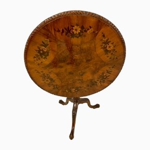 Tavolo antico vittoriano in legno di noce intarsiato, fine XIX secolo