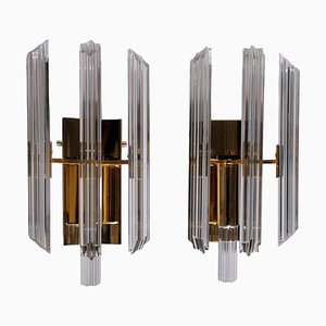 Italian Crystal and Brass Wall Sconces in the Style of Sciolari Gaetano, 1970, Set of 2